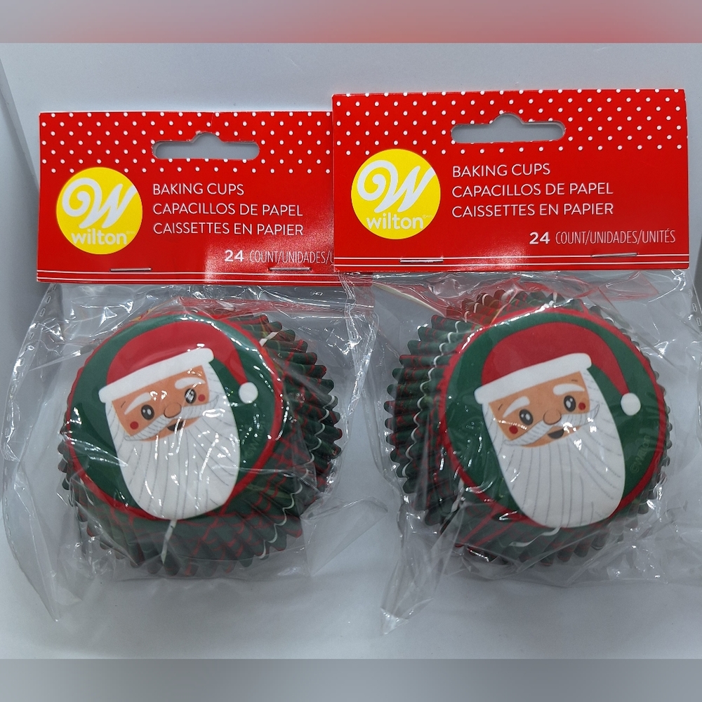 Lot Of 2-Wilton 24 ct Christmas Holiday Santa Cupcake Liners Baking Party Treat